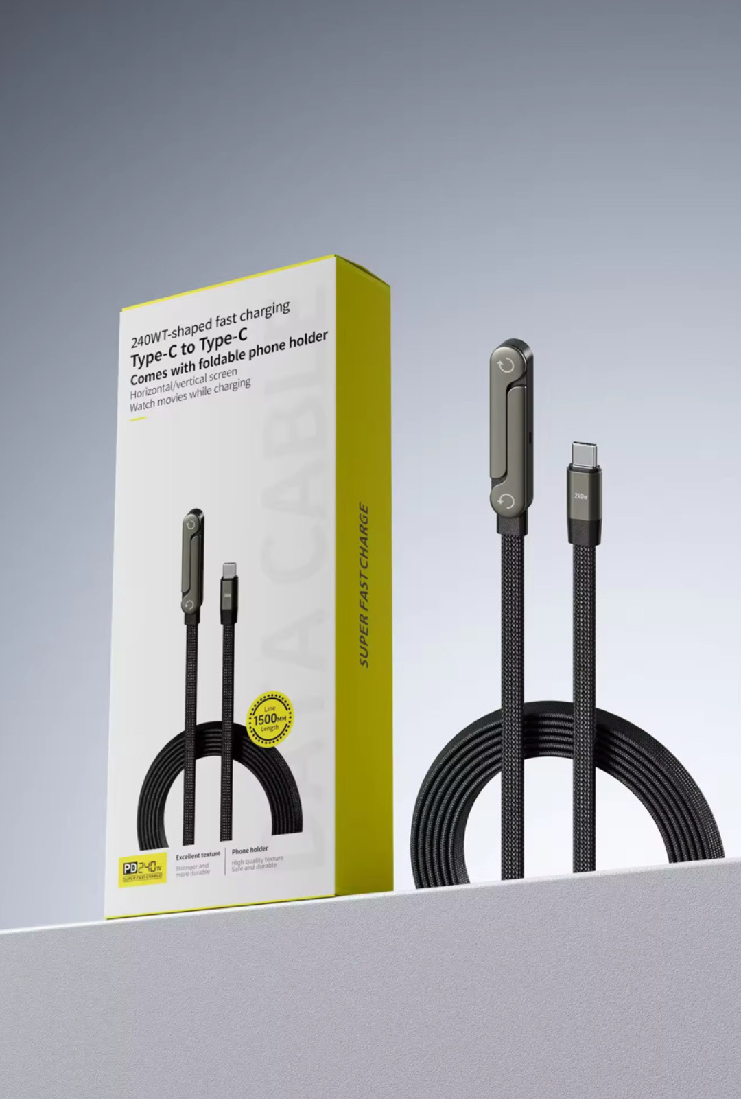 Fast Charging USB-C Cable 240W with Built-In Stand
